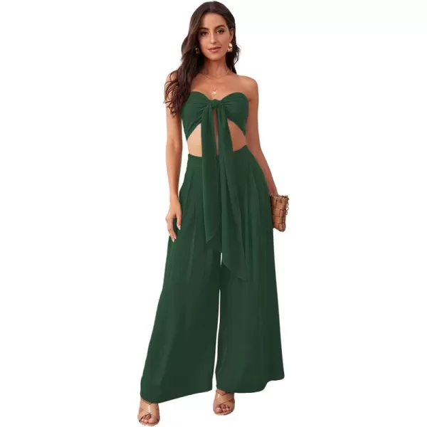 SweatyRocks Women's 2 Piece Sexy Outfits Sleeveless Tie Front Crop Top Wide Leg Pants Set
