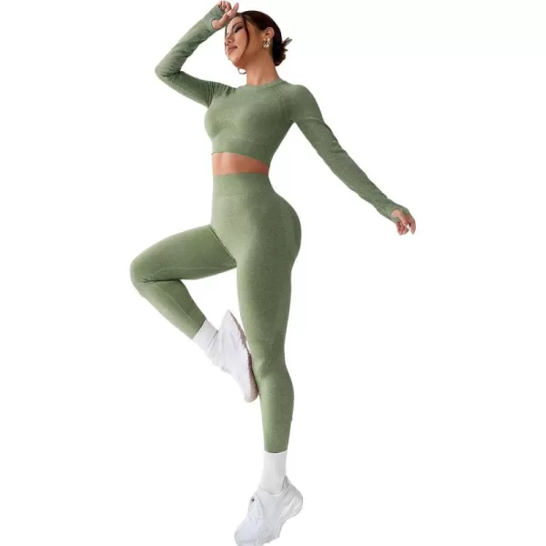 SweatyRocks Women's 2 Piece Sports Outfit Solid Cut Out Back Long Sleeve Crop Top and Leggings Set Activewear
