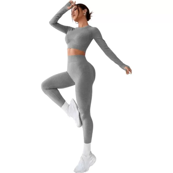 SweatyRocks Women's 2 Piece Sports Outfit Solid Cut Out Back Long Sleeve Crop Top and Leggings Set Activewear