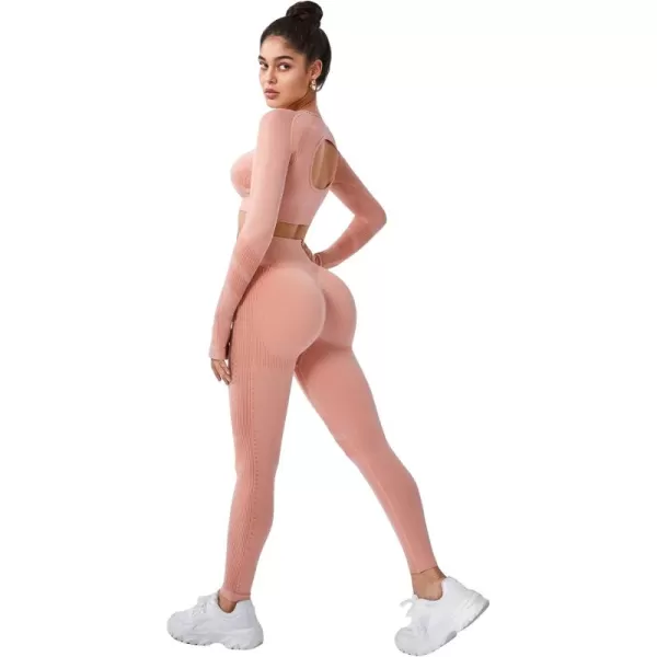 SweatyRocks Women's 2 Piece Sports Outfit Solid Cut Out Back Long Sleeve Crop Top and Leggings Set Activewear