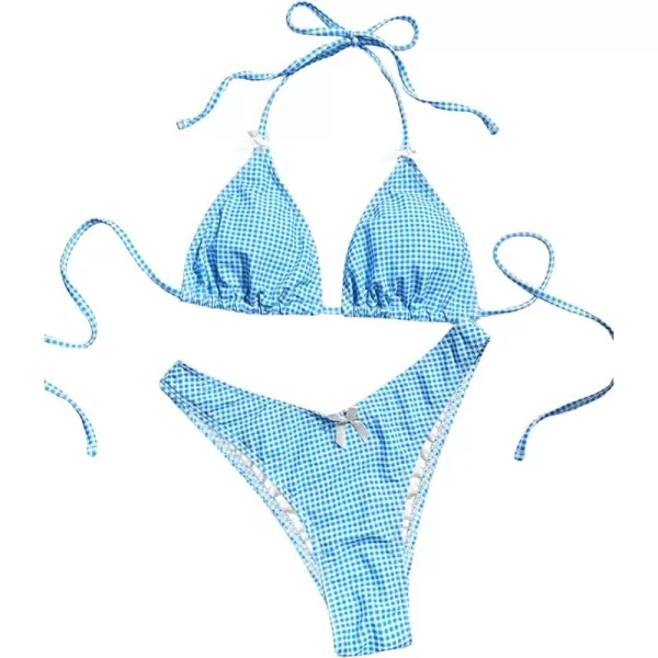 SweatyRocks Women's 2 Piece Triangle Bathing Suit Halter Top ​Tie Side Thong Bikini Swimsuits