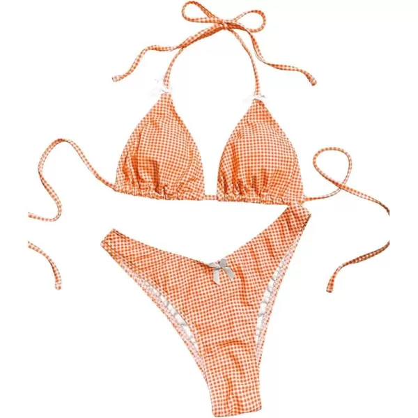 SweatyRocks Women's 2 Piece Triangle Bathing Suit Halter Top ​Tie Side Thong Bikini Swimsuits