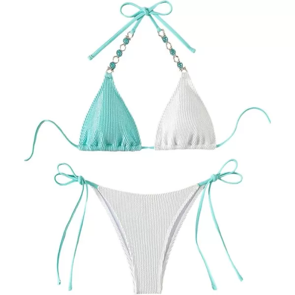 SweatyRocks Women's 2 Piece Triangle Bathing Suit Halter Top ​Tie Side Thong Bikini Swimsuits