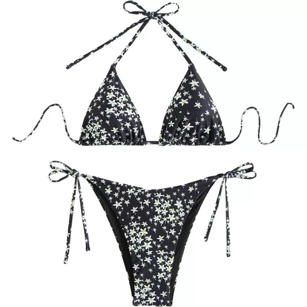 SweatyRocks Women's 2 Piece Triangle Bathing Suit Halter Top ​Tie Side Thong Bikini Swimsuits