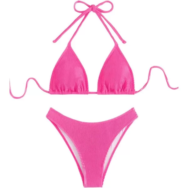 SweatyRocks Women's 2 Piece Triangle Bathing Suit Halter Top ​Tie Side Thong Bikini Swimsuits
