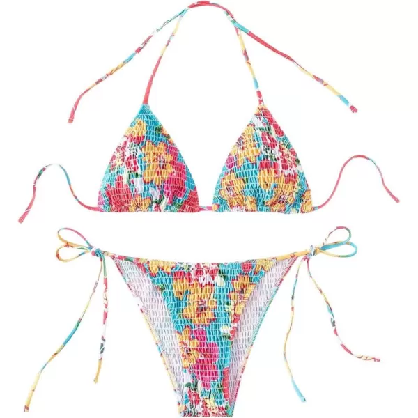 SweatyRocks Women's 2 Piece Triangle Bathing Suit Halter Top ​Tie Side Thong Bikini Swimsuits