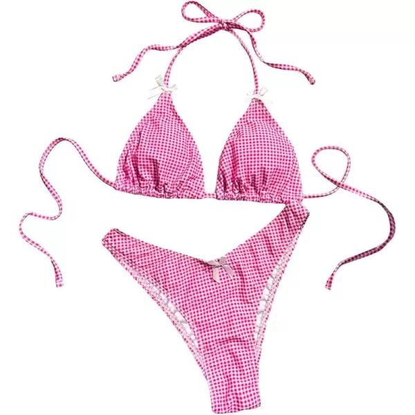 SweatyRocks Women's 2 Piece Triangle Bathing Suit Halter Top ​Tie Side Thong Bikini Swimsuits