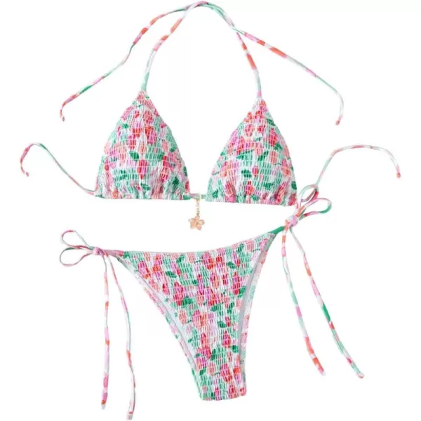 SweatyRocks Women's 2 Piece Triangle Bathing Suit Halter Top ​Tie Side Thong Bikini Swimsuits