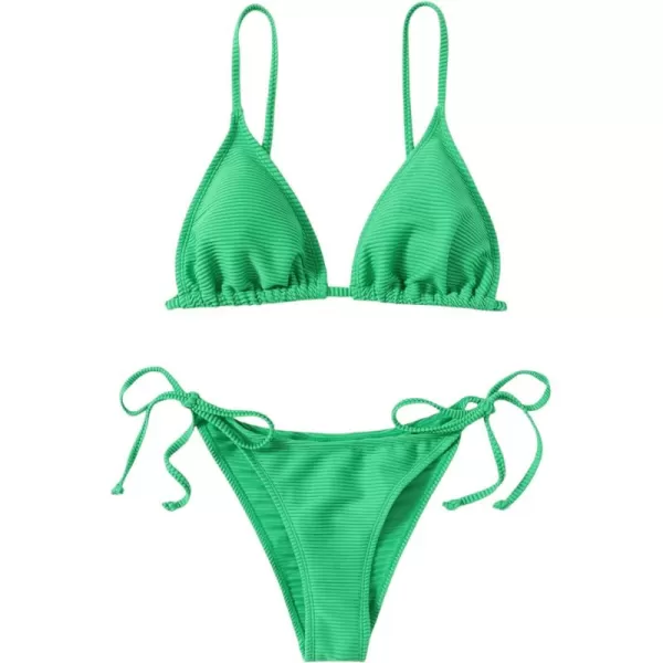 SweatyRocks Women's 2 Piece Triangle Bathing Suit Halter Top ​Tie Side Thong Bikini Swimsuits