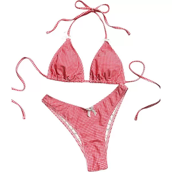 SweatyRocks Women's 2 Piece Triangle Bathing Suit Halter Top ​Tie Side Thong Bikini Swimsuits
