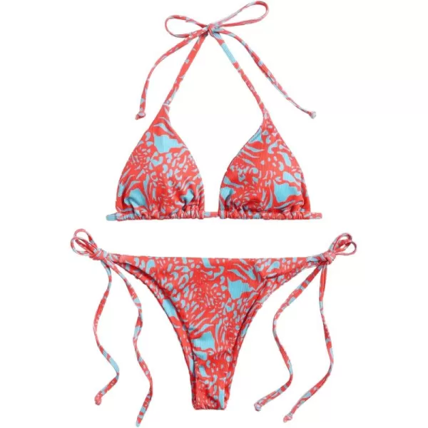 SweatyRocks Women's 2 Piece Triangle Bathing Suit Halter Top ​Tie Side Thong Bikini Swimsuits