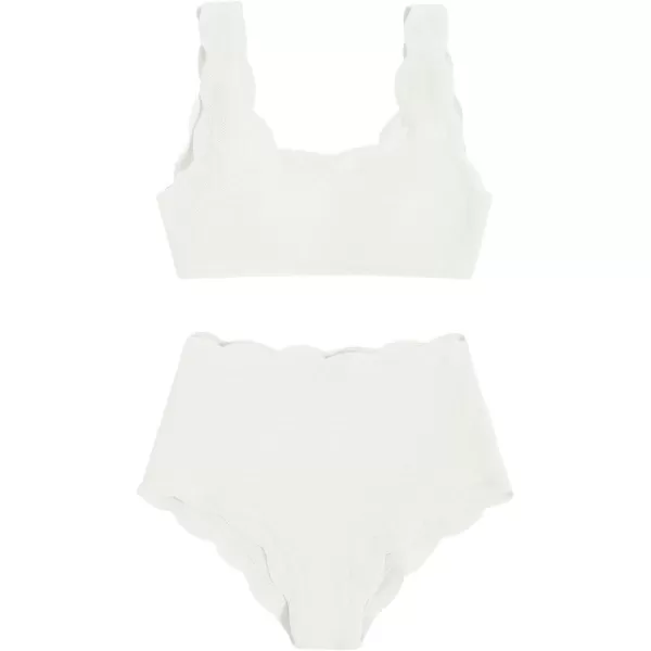 SweatyRocks Women's 2 Pieces Swimsuit High Waist Scalloped Trim Lace Up Bikini Set