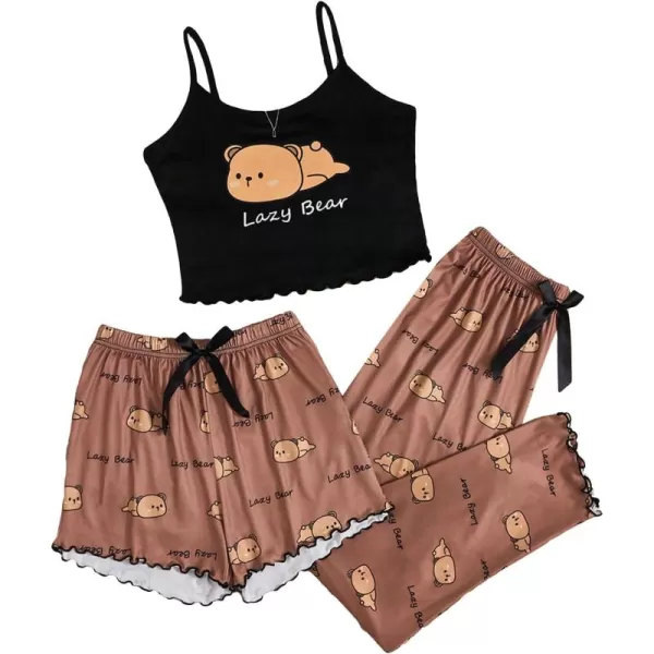 SweatyRocks Women's 3 Piece Plaid Pajama Letter Print Short Sleeve Tee and Shorts Pants Set