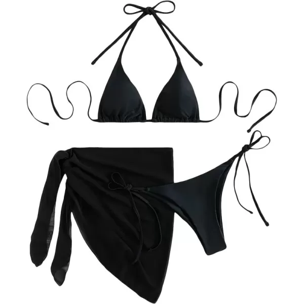 SweatyRocks Women's 3 Piece Swimsuit Halter Triangle Bra Bikini Set with Skirt