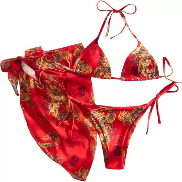 SweatyRocks Women's 3 Piece Swimsuit Halter Triangle Bra Bikini Set with Skirt