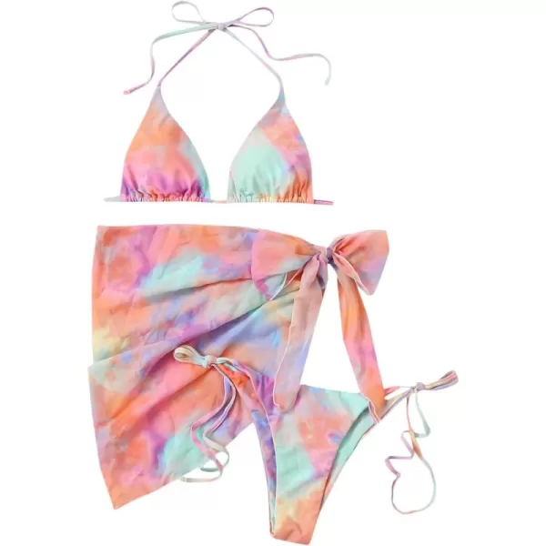 SweatyRocks Women's 3 Piece Swimsuit Halter Triangle Bra Bikini Set with Skirt