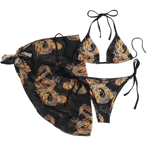SweatyRocks Women's 3 Piece Swimsuit Halter Triangle Bra Bikini Set with Skirt