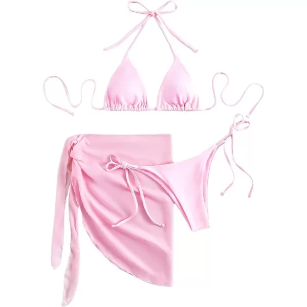 SweatyRocks Women's 3 Piece Swimsuit Halter Triangle Bra Bikini Set with Skirt