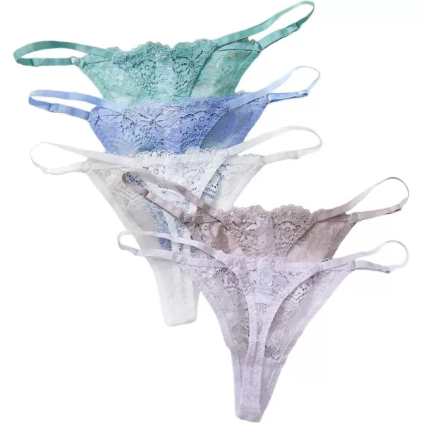 SweatyRocks Women's 5pack Floral Lace Adjustable Low Rise Comfy Underwear Thongs Panty Sets