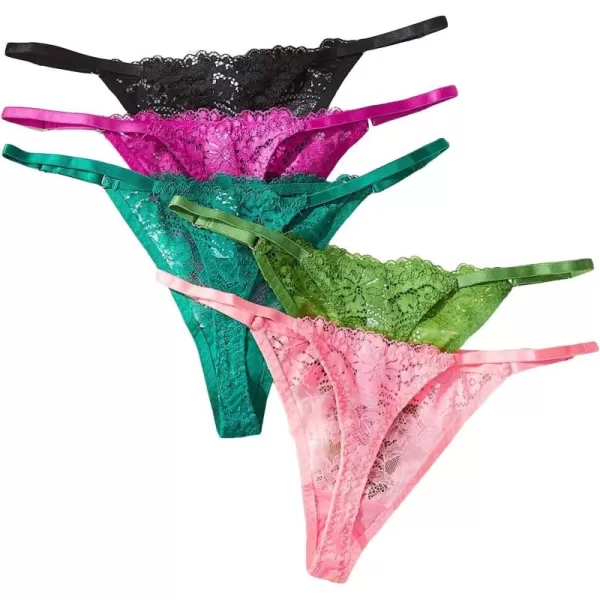 SweatyRocks Women's 5pack Floral Lace Adjustable Low Rise Comfy Underwear Thongs Panty Sets