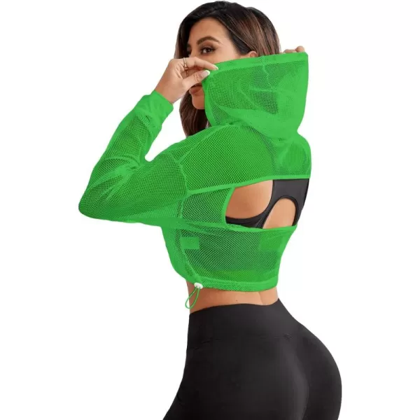 SweatyRocks Women's Activewear Long Sleeve Hollow Out Drawstring Hooded Sweatshirt Sports Crop Top
