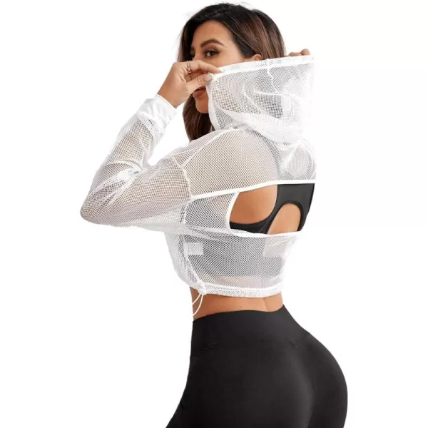 SweatyRocks Women's Activewear Long Sleeve Hollow Out Drawstring Hooded Sweatshirt Sports Crop Top