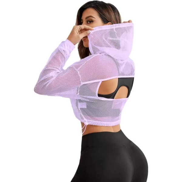 SweatyRocks Women's Activewear Long Sleeve Hollow Out Drawstring Hooded Sweatshirt Sports Crop Top