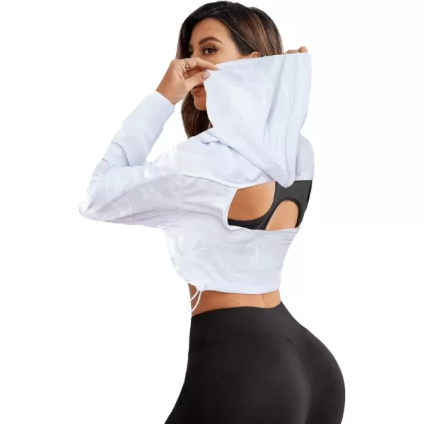 SweatyRocks Women's Activewear Long Sleeve Hollow Out Drawstring Hooded Sweatshirt Sports Crop Top