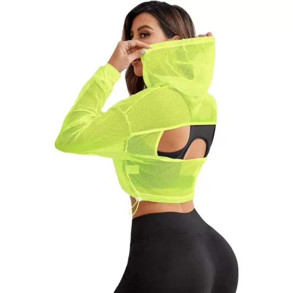 SweatyRocks Women's Activewear Long Sleeve Hollow Out Drawstring Hooded Sweatshirt Sports Crop Top