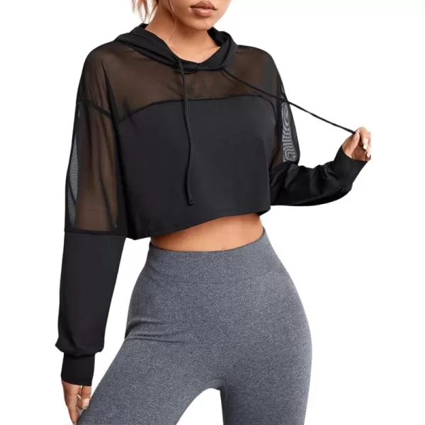 SweatyRocks Women's Activewear Long Sleeve Hooded Sweatshirt Sheer Mesh Running Workout Sports Top