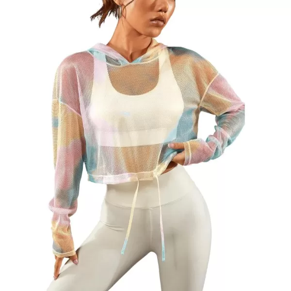 SweatyRocks Women's Activewear Long Sleeve Hooded Sweatshirt Sheer Mesh Running Workout Sports Top