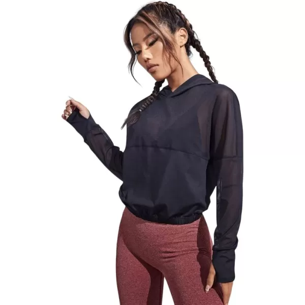 SweatyRocks Women's Activewear Long Sleeve Hooded Sweatshirt Sheer Mesh Running Workout Sports Top