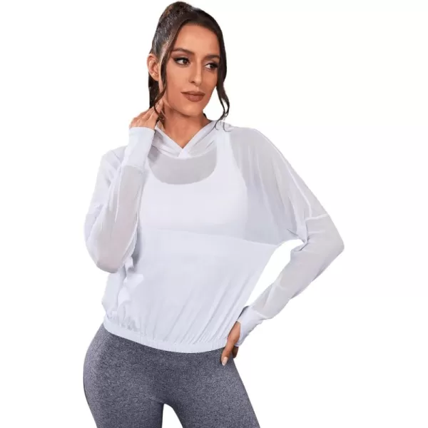 SweatyRocks Women's Activewear Long Sleeve Hooded Sweatshirt Sheer Mesh Running Workout Sports Top