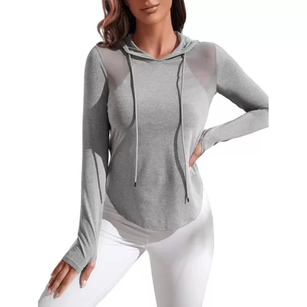SweatyRocks Women's Activewear Long Sleeve Hooded Sweatshirt Sheer Mesh Running Workout Sports Top