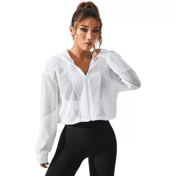 SweatyRocks Women's Activewear Long Sleeve Sheer Mesh Hooded Full Zip Sports Track Jacket
