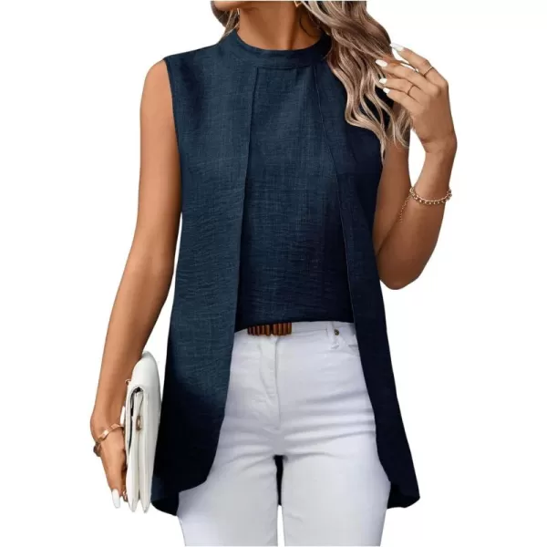 SweatyRocks Women's Asymmetrical Hem Sleeveless Blouse Mock Neck Shirts Top