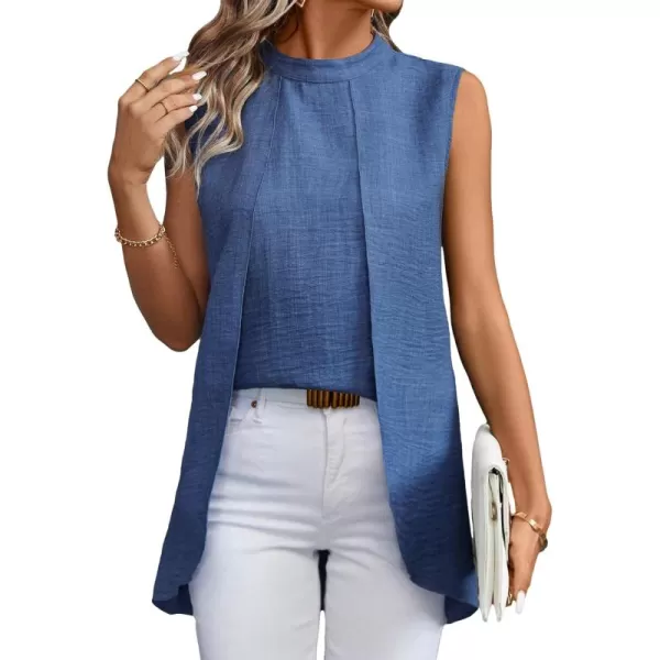 SweatyRocks Women's Asymmetrical Hem Sleeveless Blouse Mock Neck Shirts Top