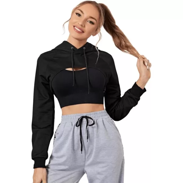 SweatyRocks Women's Basic Long Sleeve Drawstring Hoodie Crop Top Hooded Sweatshirt