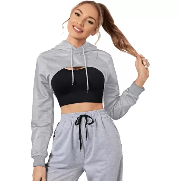 SweatyRocks Women's Basic Long Sleeve Drawstring Hoodie Crop Top Hooded Sweatshirt
