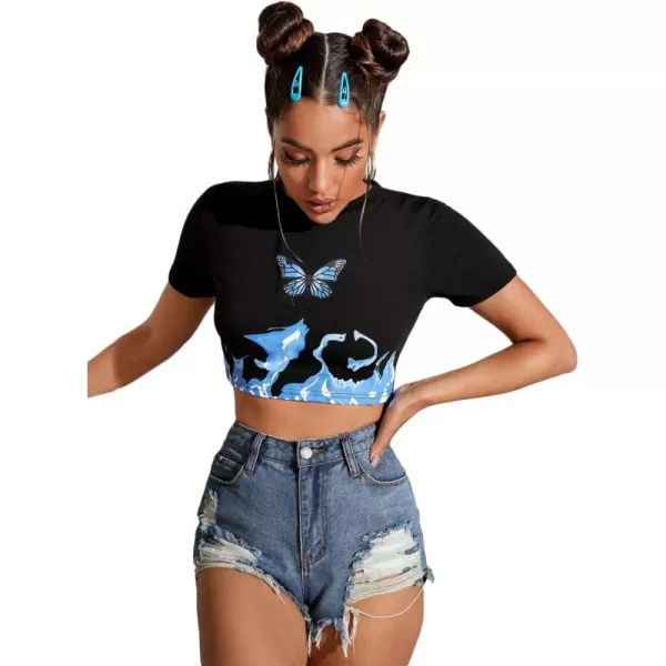 SweatyRocks Women's Basic Short Sleeve Scoop Neck Crop Top Casual Tee Tops