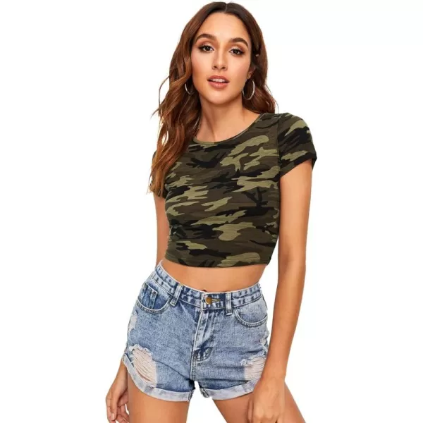 SweatyRocks Women's Basic Short Sleeve Scoop Neck Crop Top Casual Tee Tops