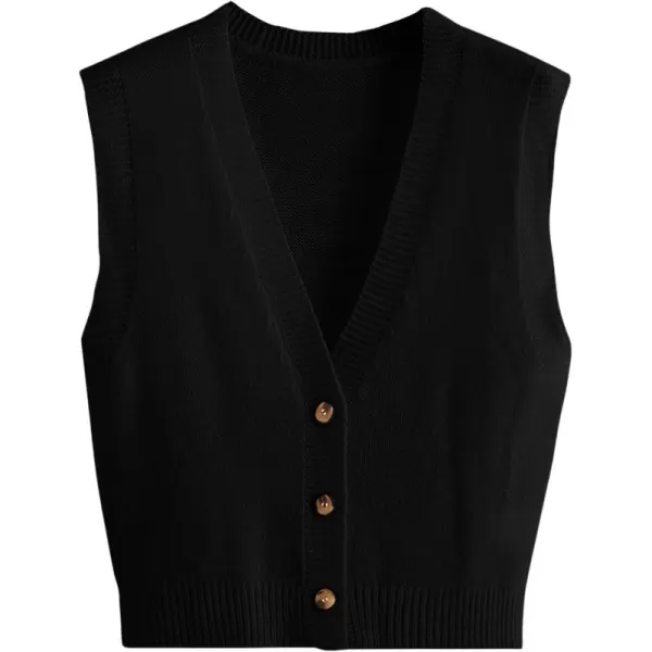 SweatyRocks Women's Basic Sleeveless V Neck Button Front Sweater Vest Knitted Cardigan