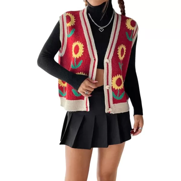 SweatyRocks Women's Basic Sleeveless V Neck Button Front Sweater Vest Knitted Cardigan