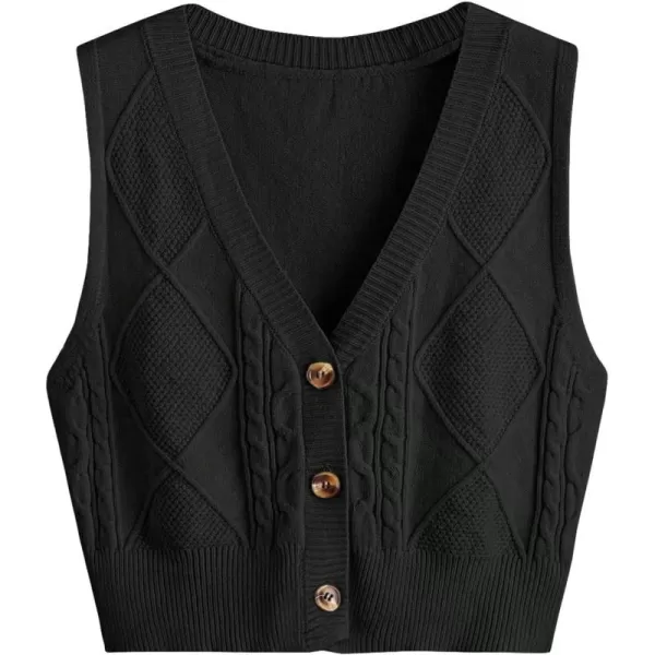 SweatyRocks Women's Basic Sleeveless V Neck Button Front Sweater Vest Knitted Cardigan
