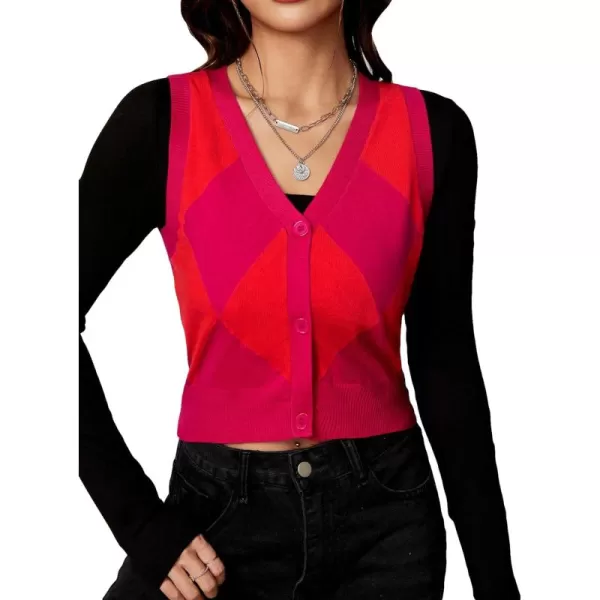 SweatyRocks Women's Basic Sleeveless V Neck Button Front Sweater Vest Knitted Cardigan