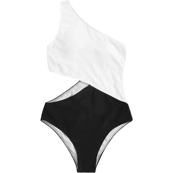 SweatyRocks Women's Bathing Suits One Shoulder Cutout One Piece Swimsuit Swimwear Monokini