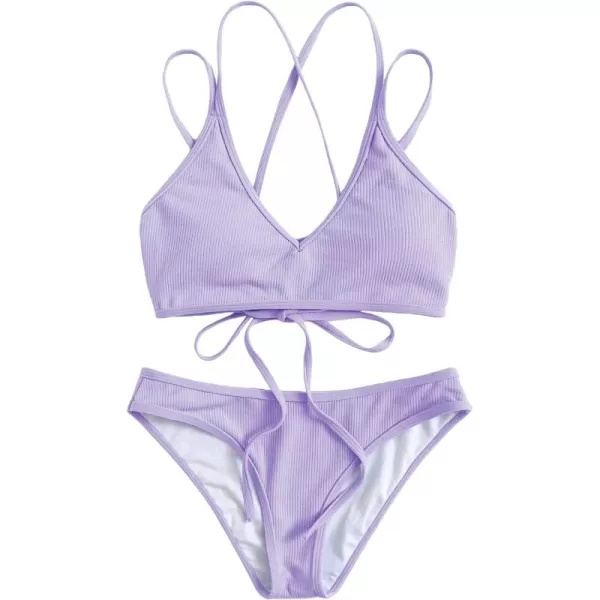 SweatyRocks Women's Bathing Suits Spaghetti Strap Criss Cross Back Bikini Ribbed Swimsuit