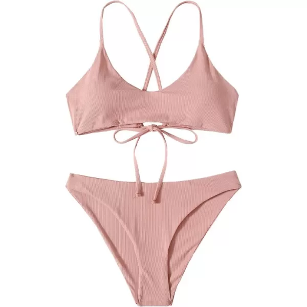 SweatyRocks Women's Bathing Suits Spaghetti Strap Criss Cross Back Bikini Ribbed Swimsuit
