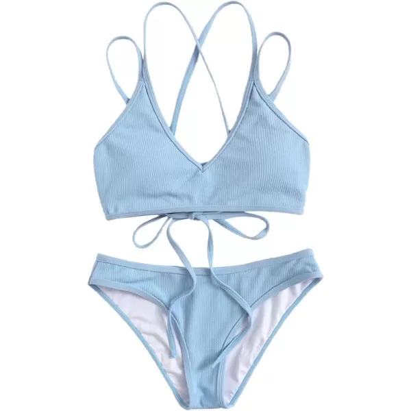SweatyRocks Women's Bathing Suits Spaghetti Strap Criss Cross Back Bikini Ribbed Swimsuit