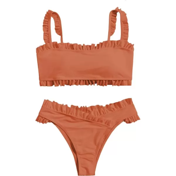 SweatyRocks Women's Bathing Suits Spaghetti Strap Ruffle Wrap Bikini Set Two Piece Swimsuits